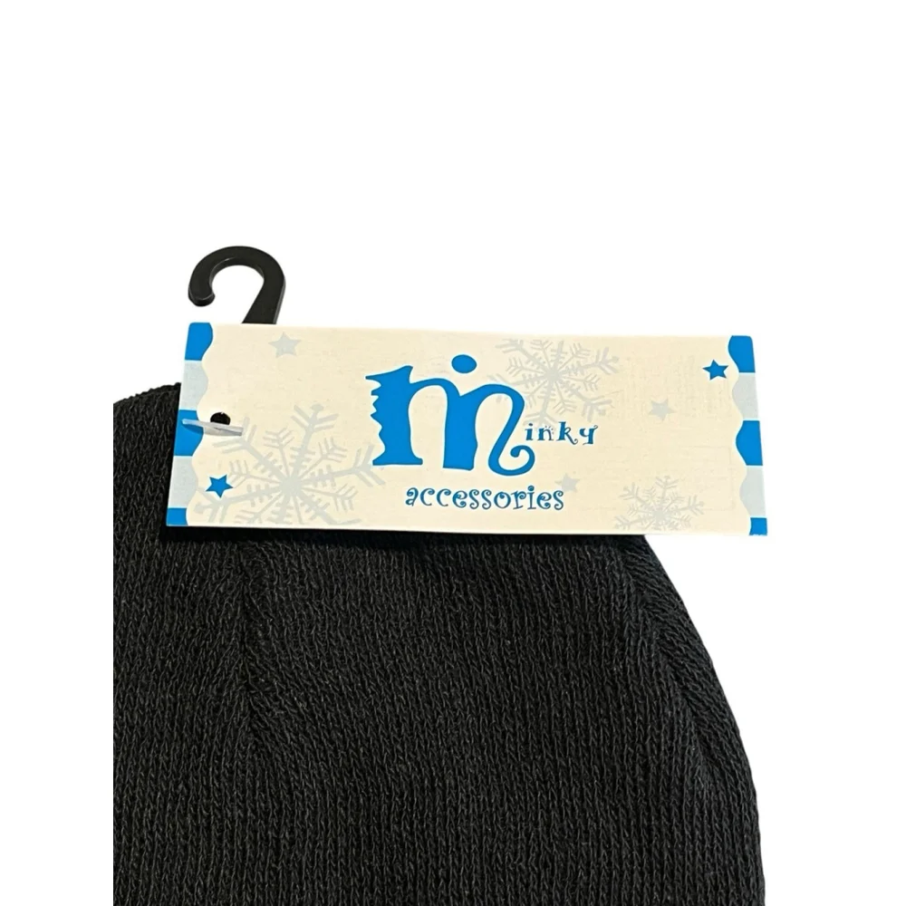 Minky Accessories Beannie Cap Womens One Size Black Acrylic Knit NWT - Picture 2 of 4